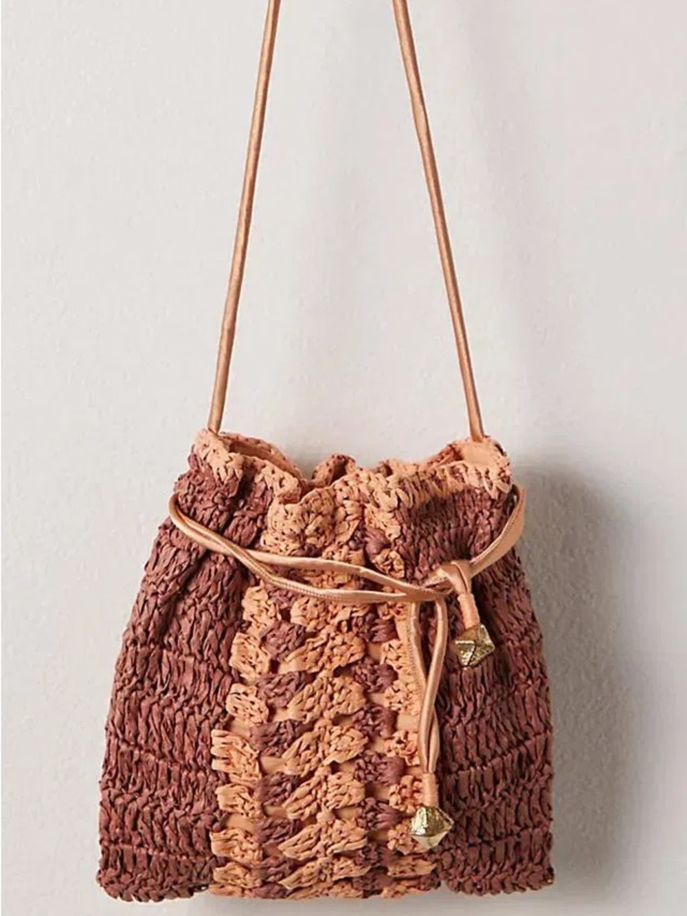 Free People Heatwave Mini Crossbody Bag Brown Tan Woven Raffia Boho